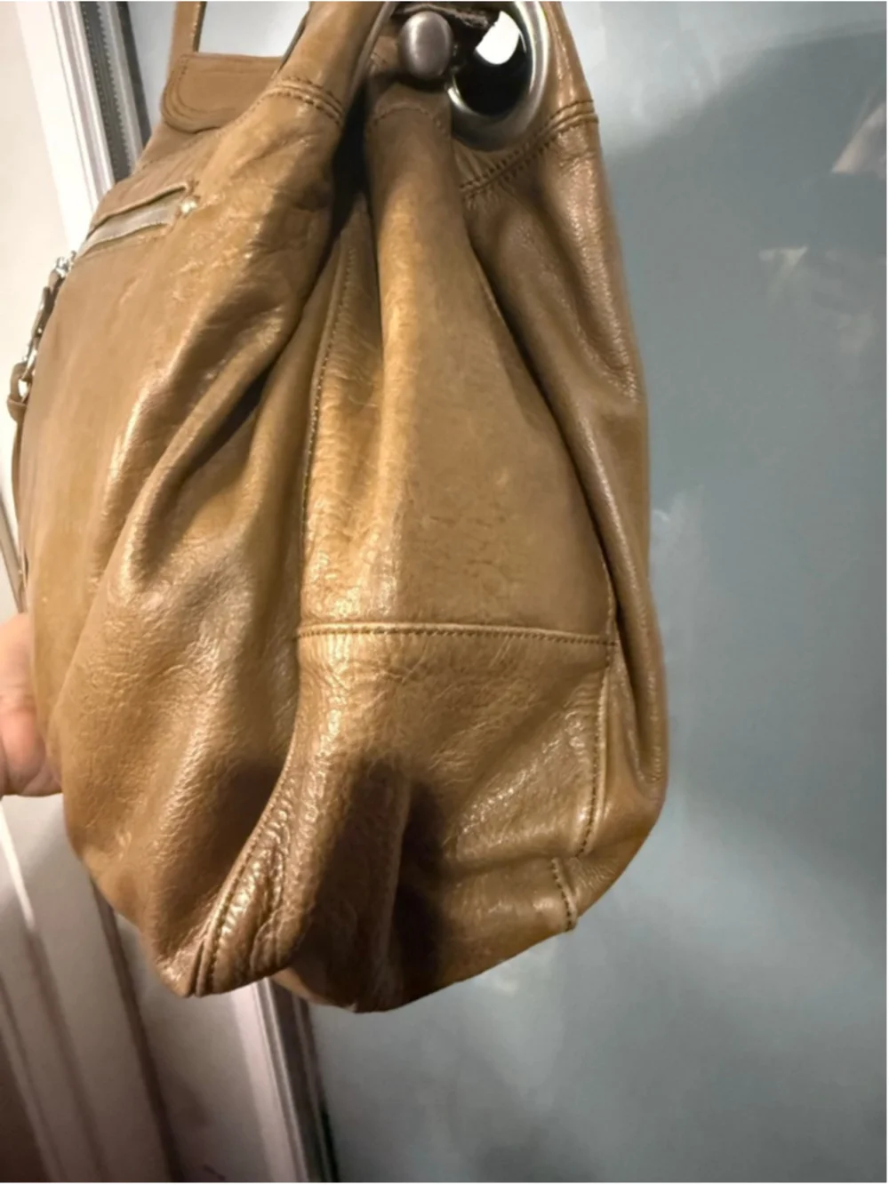 Hobo International Leather Shoulder Bag Olive Green Hobo Silver Hardware Tassel